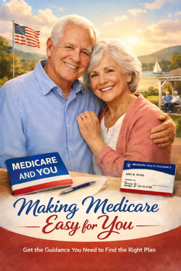 Happy senior couple reviewing Medicare plan with licensed Medicare help