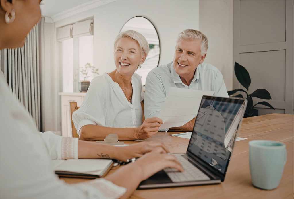 Senior couple reviewing healthcare documents